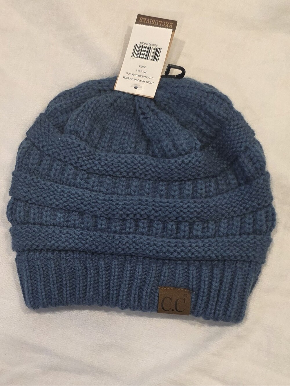 NWT CC Cable Knit Beanie Hat Dark Denim Blue
